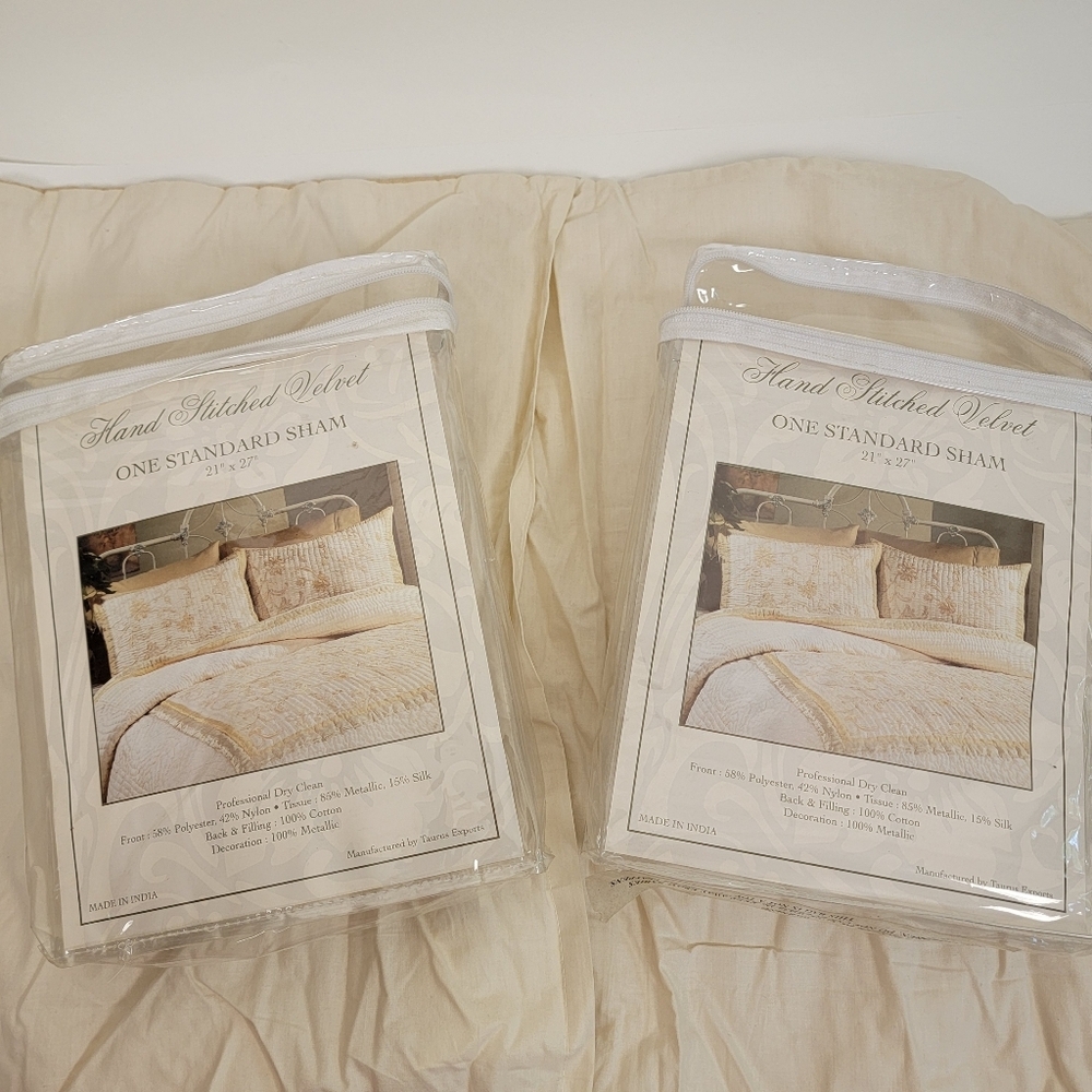 Elegant Cream Taupe Pillow Shams Cover Set 2 Piece 21" X 27" Standard NIP - Picture 4 of 9